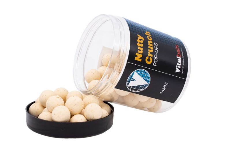 Pop ups Vitalbaits Nutty Crunch Fluor blancos 18 mm - Tienda Carpfishing