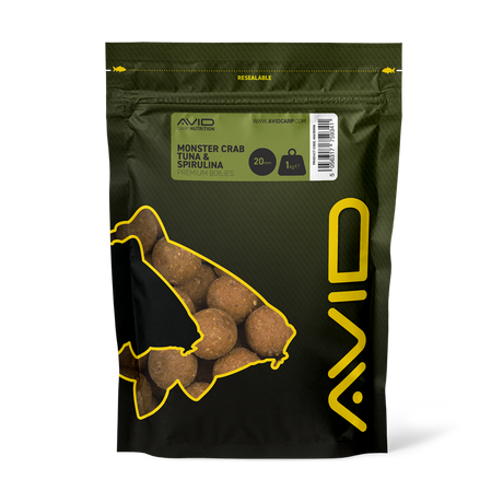Boilies Avid Carp Premium Monster Crab Tuna & Spirulina 20 mm - Tienda Carpfishing