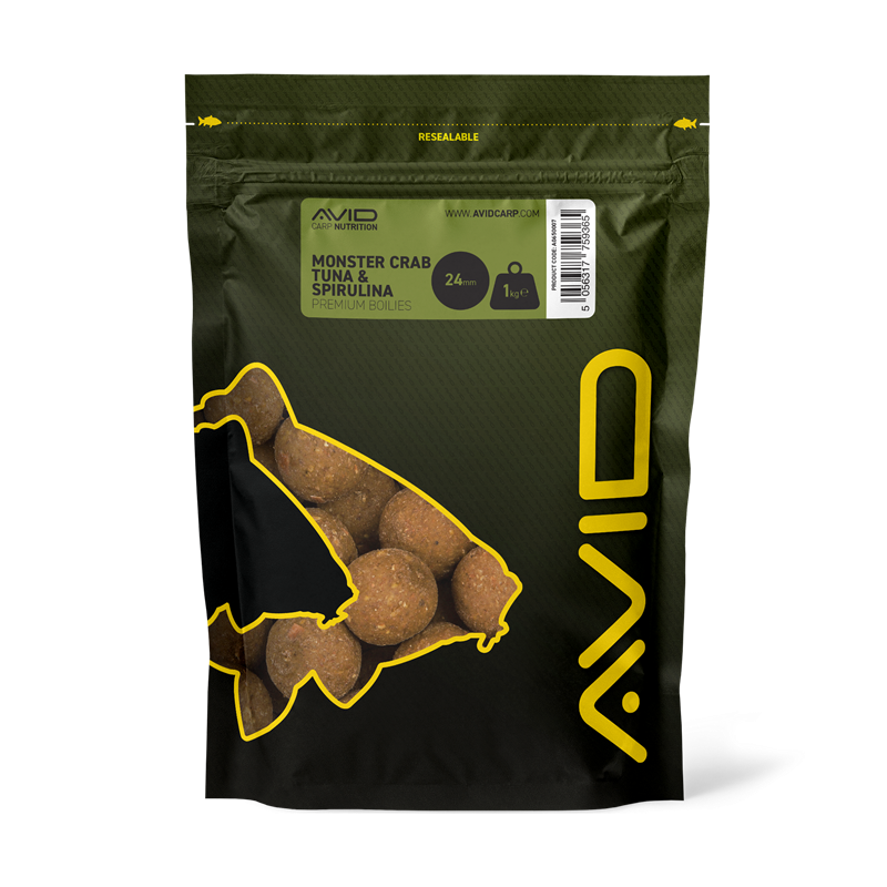 Boilies Avid Carp Premium Monster Crab Tuna & Spirulina 24 mm - Tienda Carpfishing