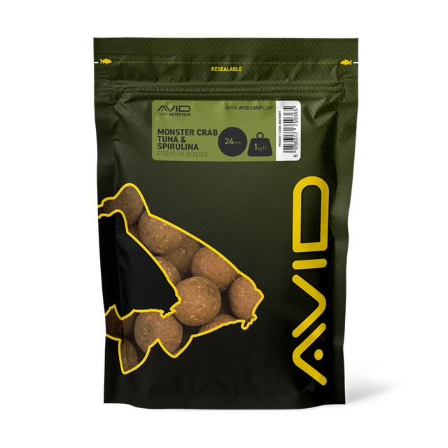 Boilies Avid Carp Premium Monster Crab Tuna & Spirulina 24 mm - Tienda Carpfishing