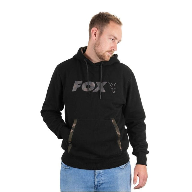Sudadera Fox negra/camo con capucha 3XL - Tienda Carpfishing